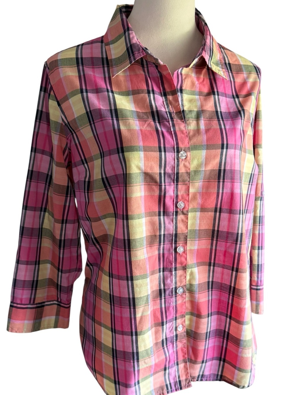 Caribbean Joe Violet/Peach/Yellow Plaid Button-Down Shirt